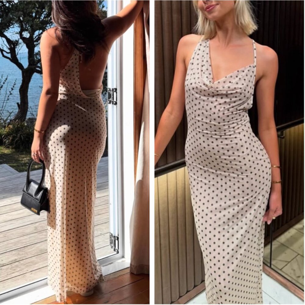 Sasha Therese Fiora Maxi Dress Polka Dot Wedding Vacation Casual Halter